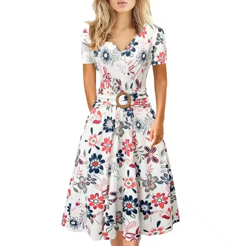 2024 Summer Elegant Dresses for Women Maxi Bodycon Dress V-Neck Mid-Length Skirt Sleeveless Knitted Floral Vestidoes Mujer New